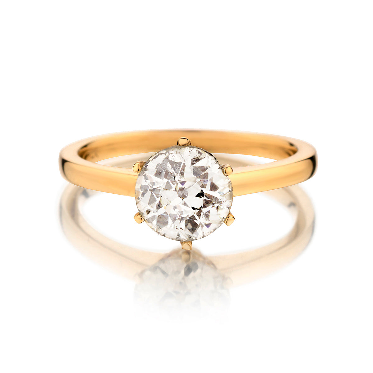 Vintage 14kt Yellow Gold Diamond Solitaire Ring. 2.02ct European Cut Diamond