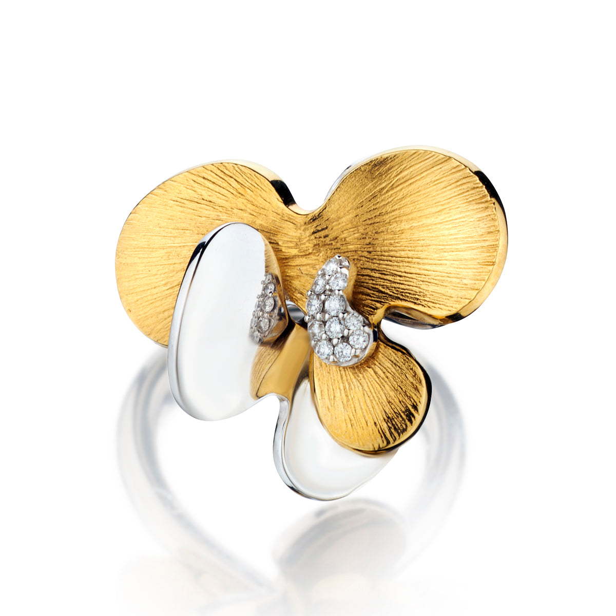 Ladies 18kt Yellow and White Gold Diamond Orchard Ring by Ole Lynggard Copenhagen