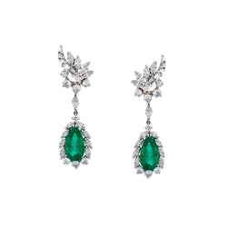 Platinum Green Emerald and Diamond Drop / Pendant Earrings