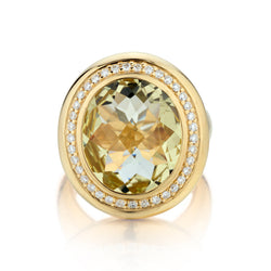 Handmade 18kt Yellow Gold Quartz and Diamond Ring.