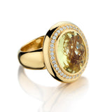 Handmade 18kt Yellow Gold Quartz and Diamond Ring. - view 2