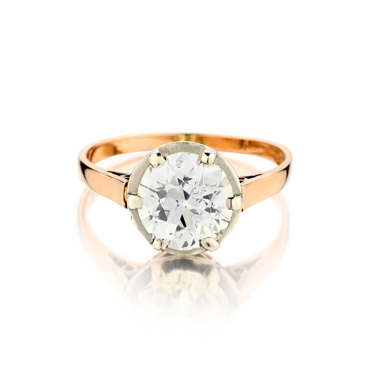 Ladies Vintage 14kt Pink Gold Diamond Ring. Natural 2.25 Old European Cut