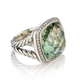 David Yurman Sterling Silver 18mm Prasiolite and Diamond Ring - view 2