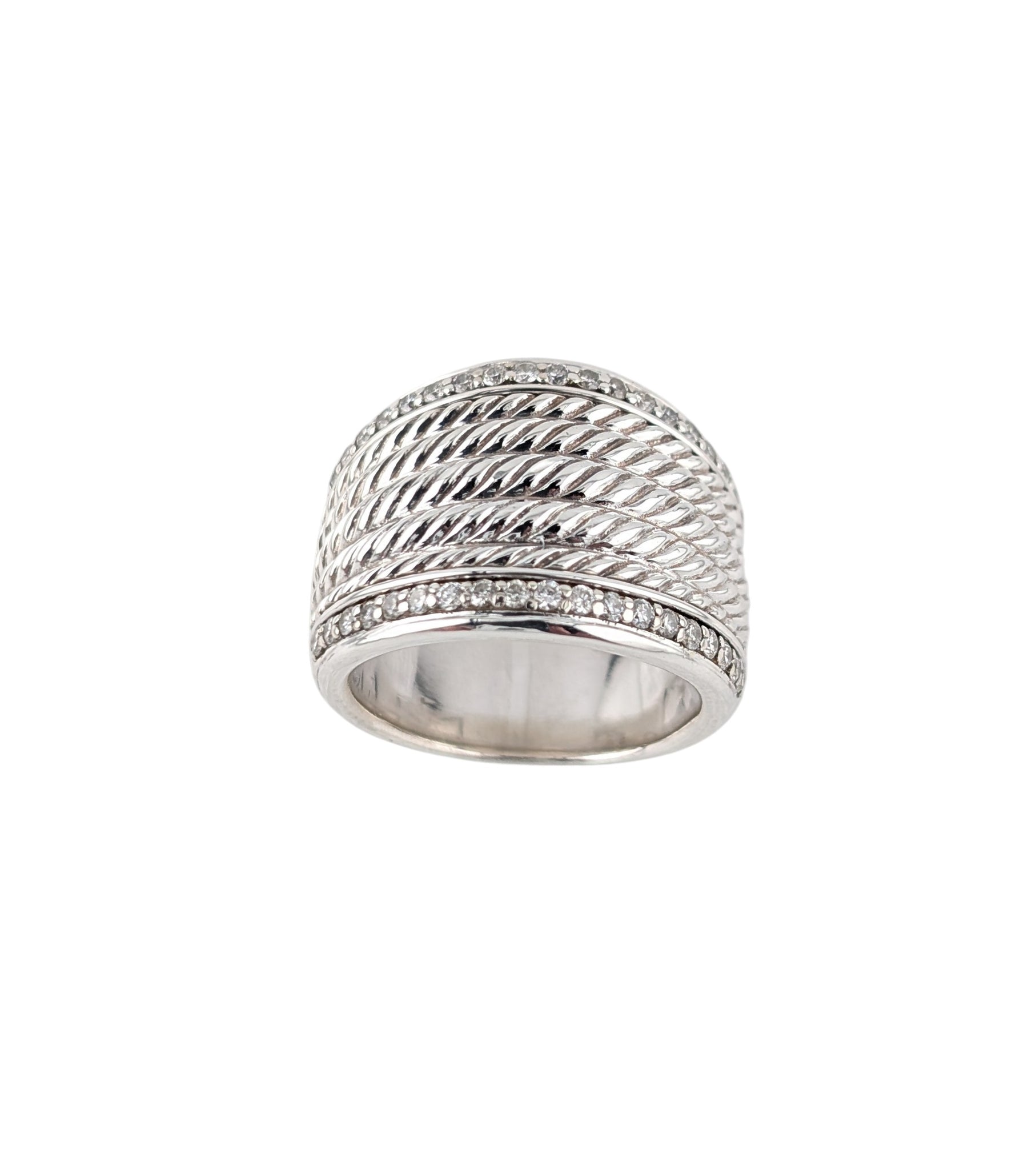 DAVID YURMAN STERLING SIVLER BAND WITH CABLE TWIST DETAILING AND PAVE DIAMONDS.