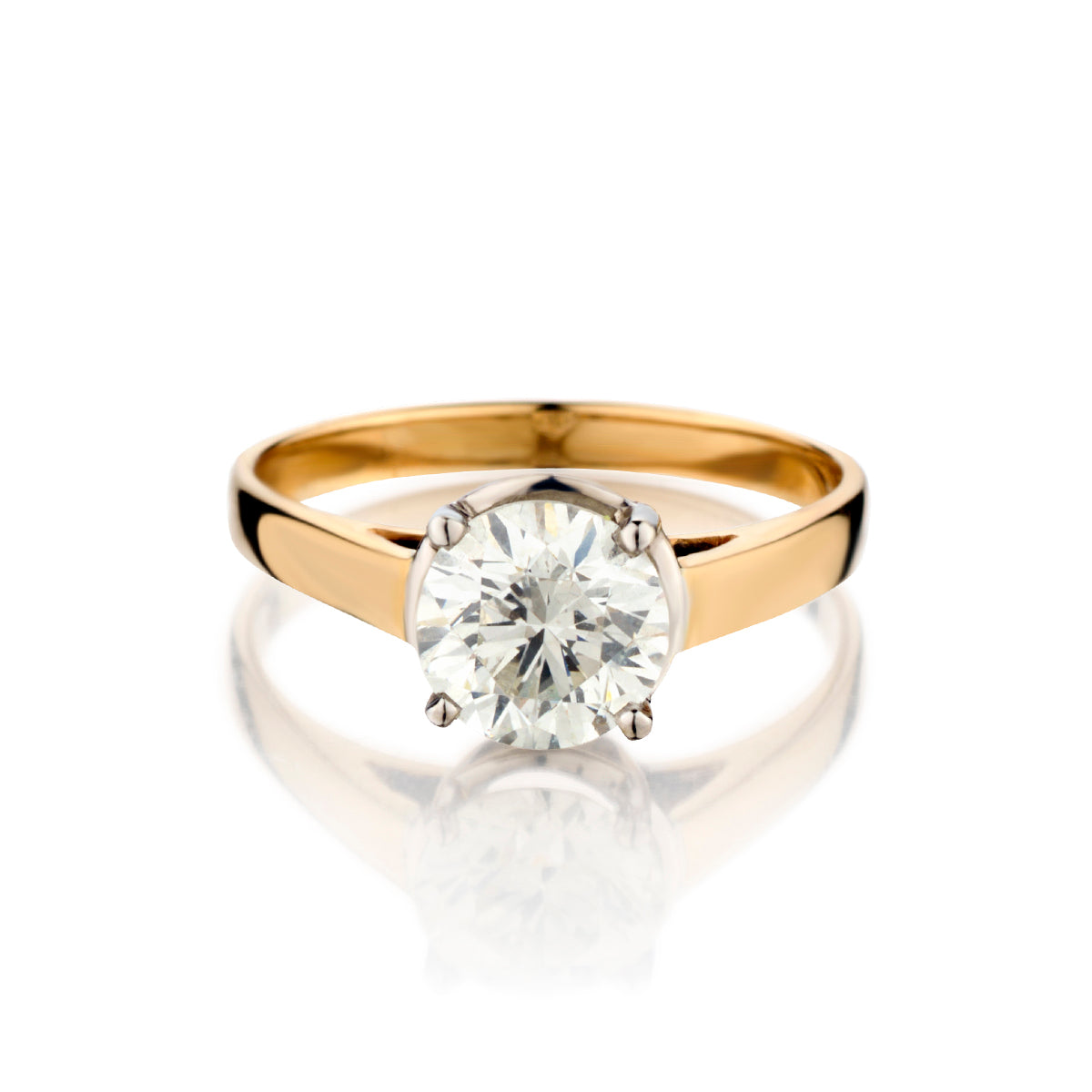18kt Yellow Gold Diamond Solitaire Ring. Natural 1.51 Carat Weight.