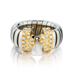 Bvlgari Parentisi Tubagos Steel and 18kt Yellow Gold Diamond Ring