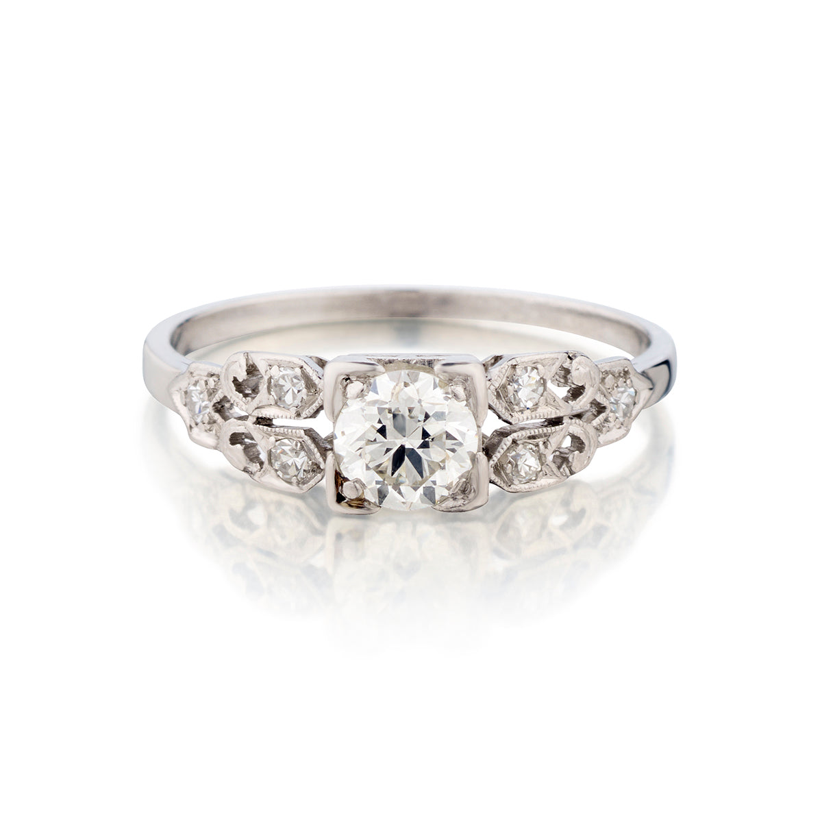 Platinum Vintage Diamond Ring. 0.52ct European Cut