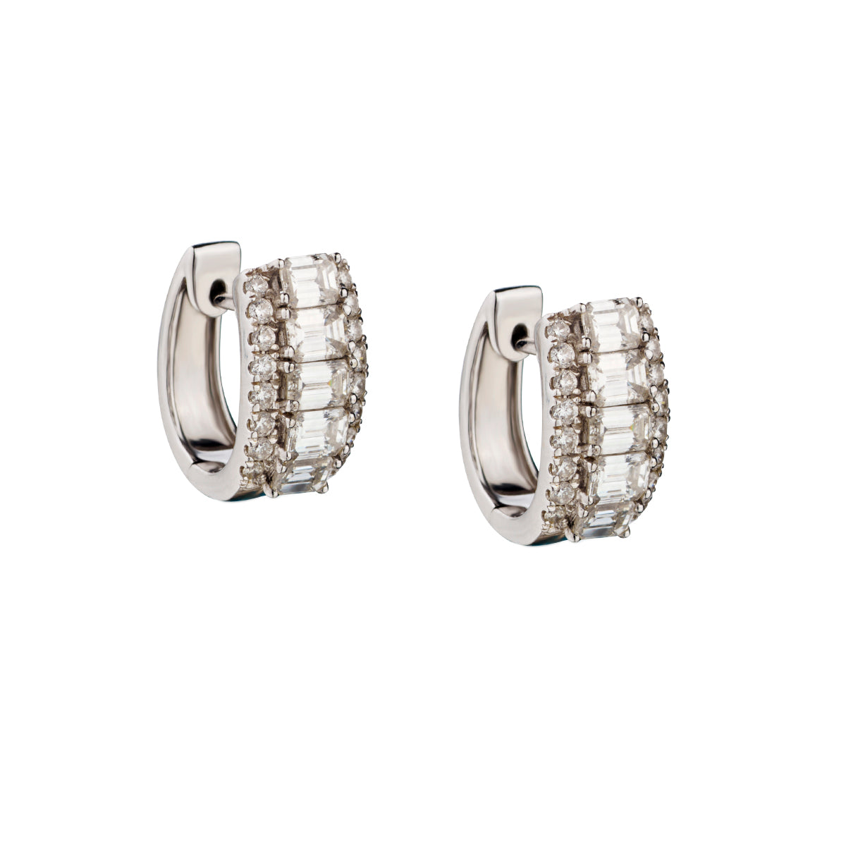 Ladies 14kt White Gold Diamond Huggies Earrings.