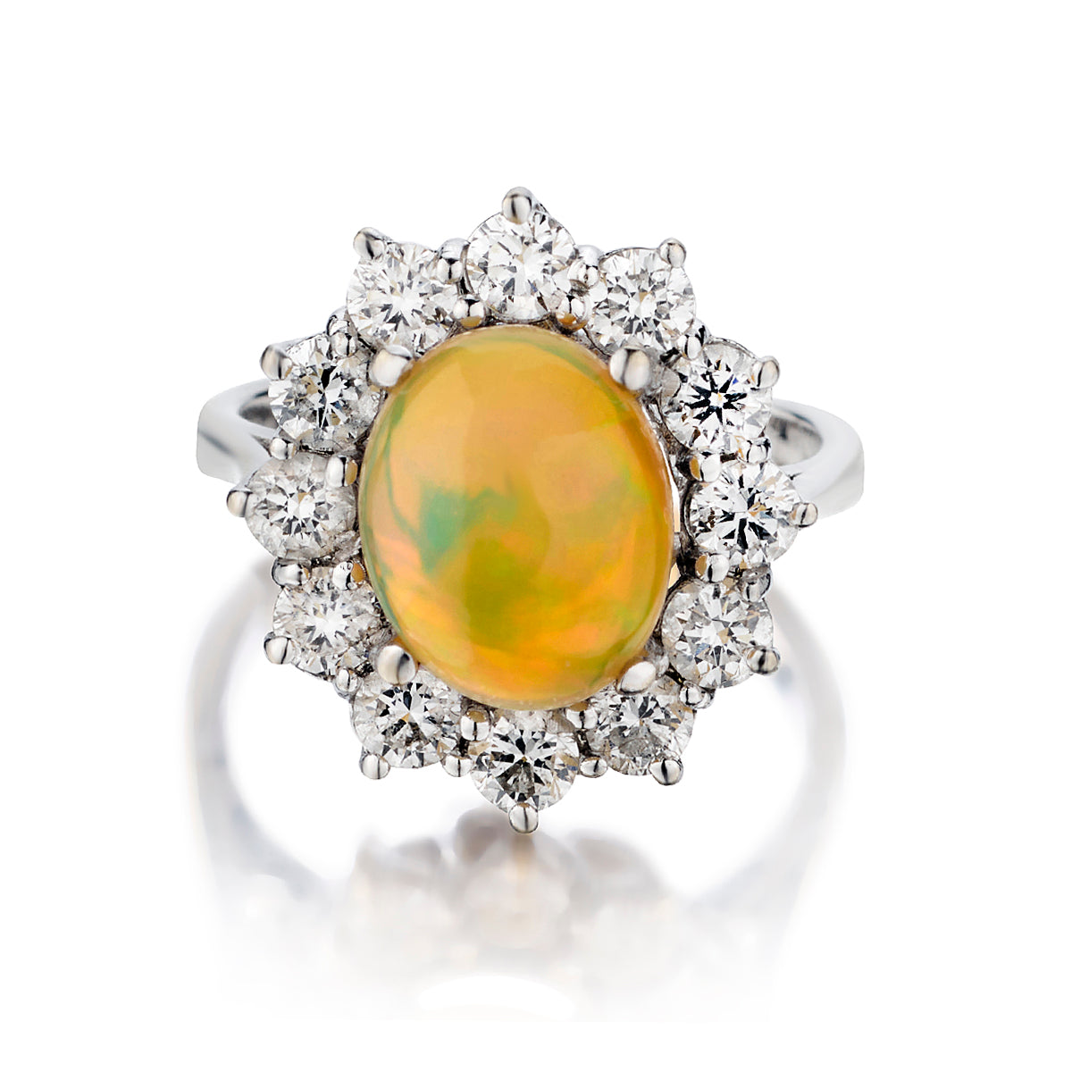 Ladies 14kt White Gold Opal and Diamond Ring.