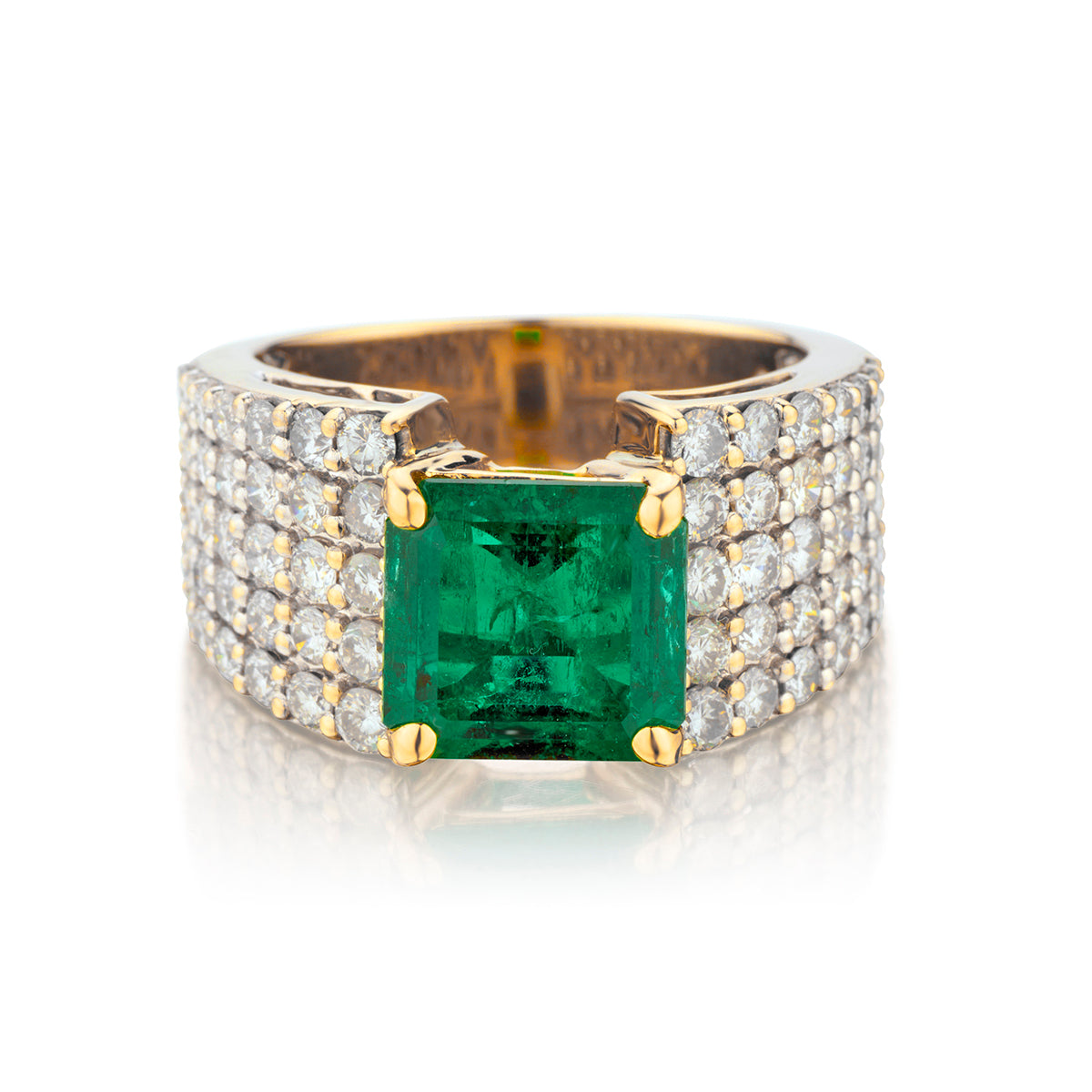18kt White Gold Green Emerald and Diamond Ring