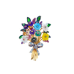 18kt Yellow Gold Tutti Fruiti Floral Bunch Brooch.