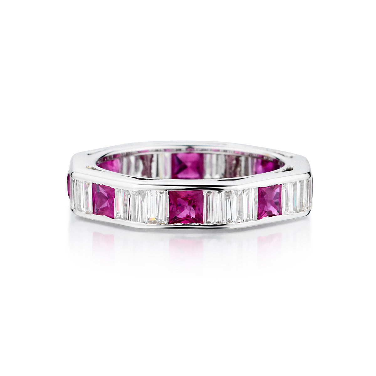 Ladies 18kt White Gold Ruby and Diamond Eternity Band.