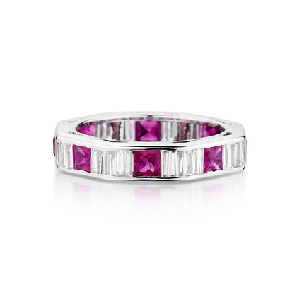 Ladies 18kt White Gold Ruby and Diamond Eternity Band.