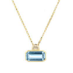 14kt Yellow Gold Emerald Cut Aquamarine Pendant . 5.90 Carat Weight
