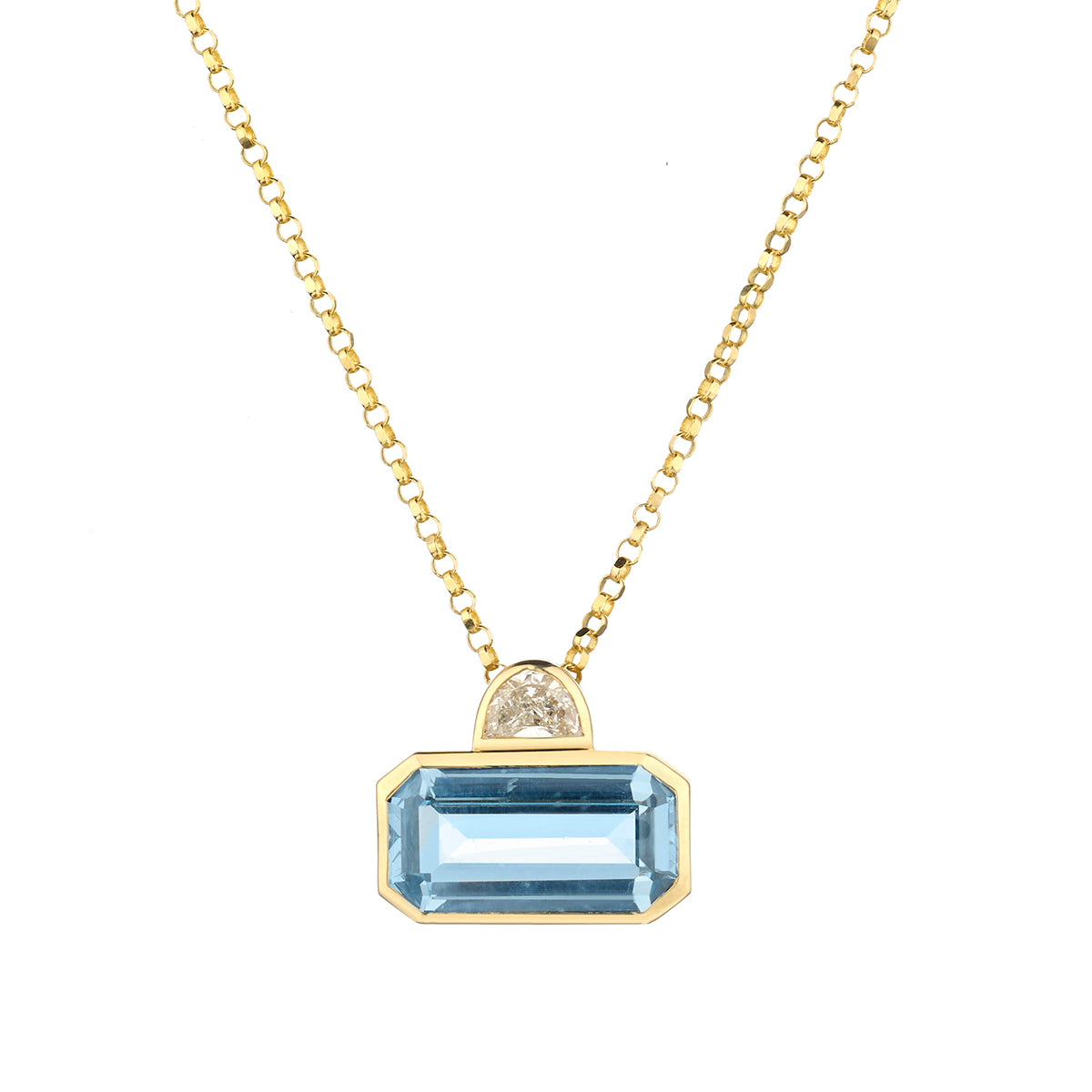14kt Yellow Gold Emerald Cut Aquamarine Pendant . 5.90 Carat Weight