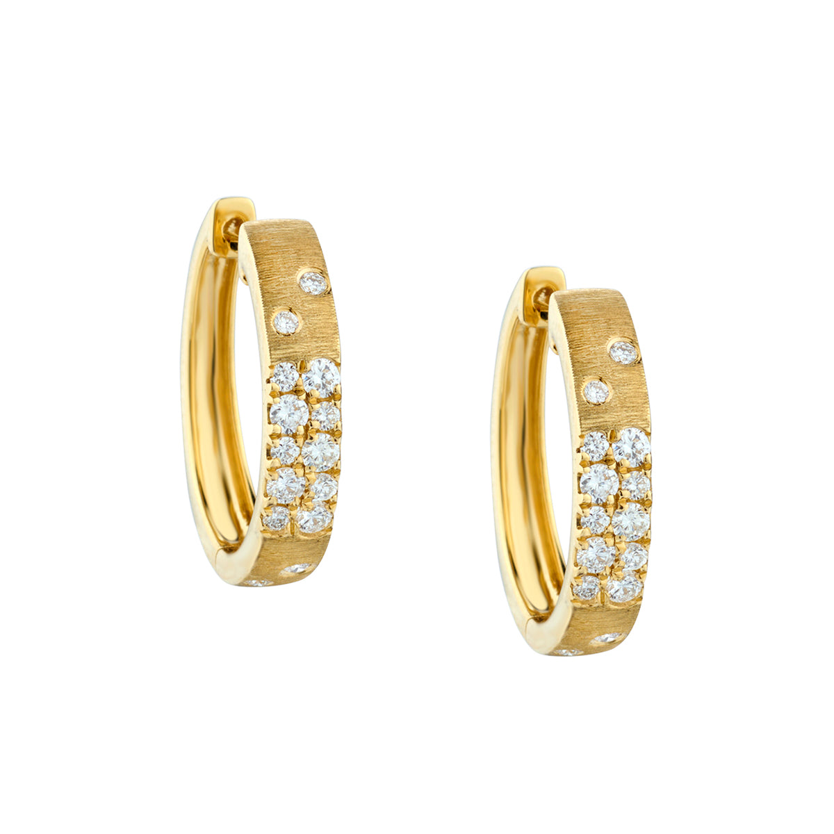 18kt Yellow Gold and Diamond Hoop Earrings.