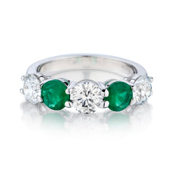 Ladies 14kt White Gold Green Emerald and Diamond Ring