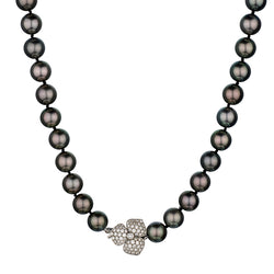 Tiffany & Co Tahitian South Sea Pearl Strand with 18kt Diamond Clover Clasp.