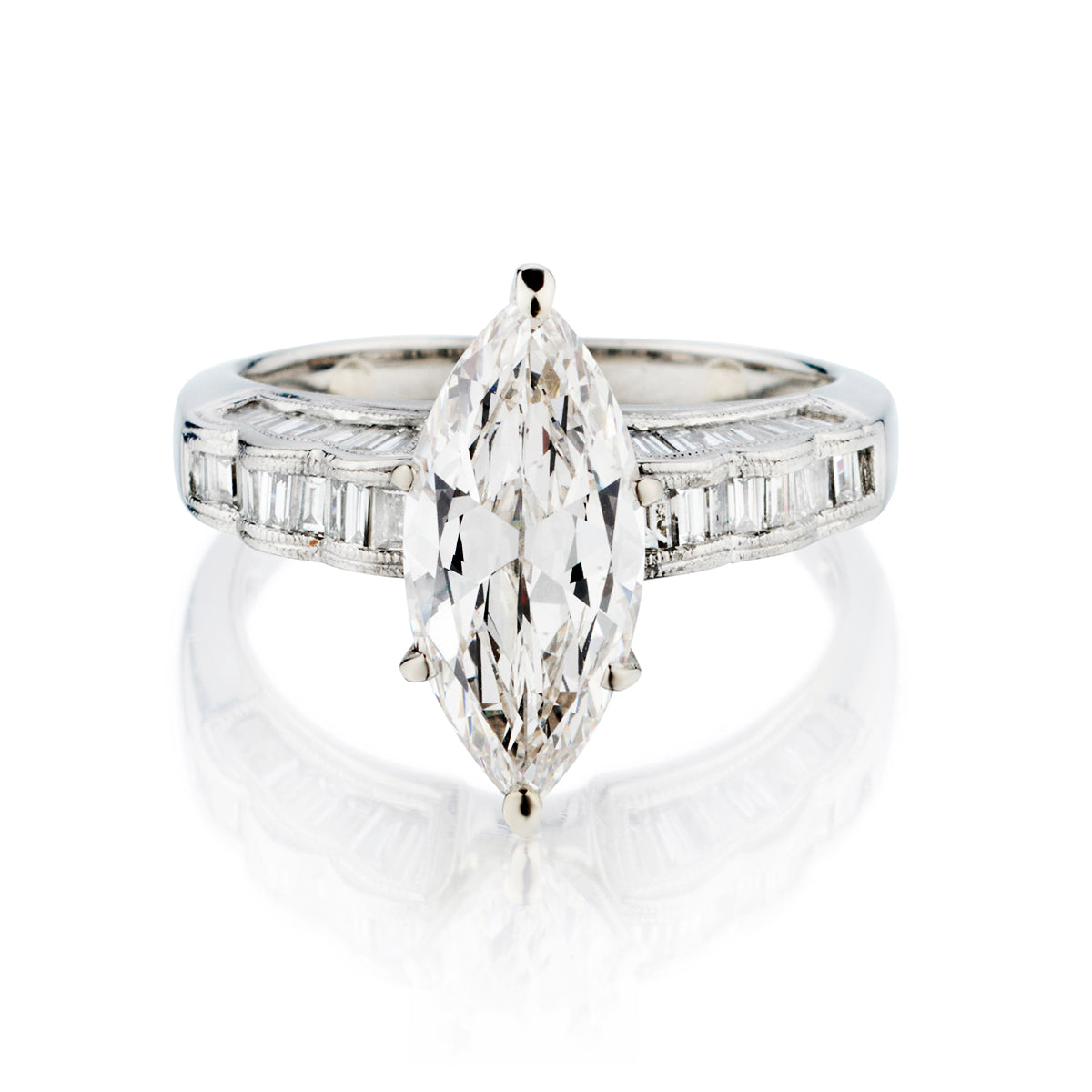 Platinum Diamond Ring. 2.88ct Marquise Cut Diamond