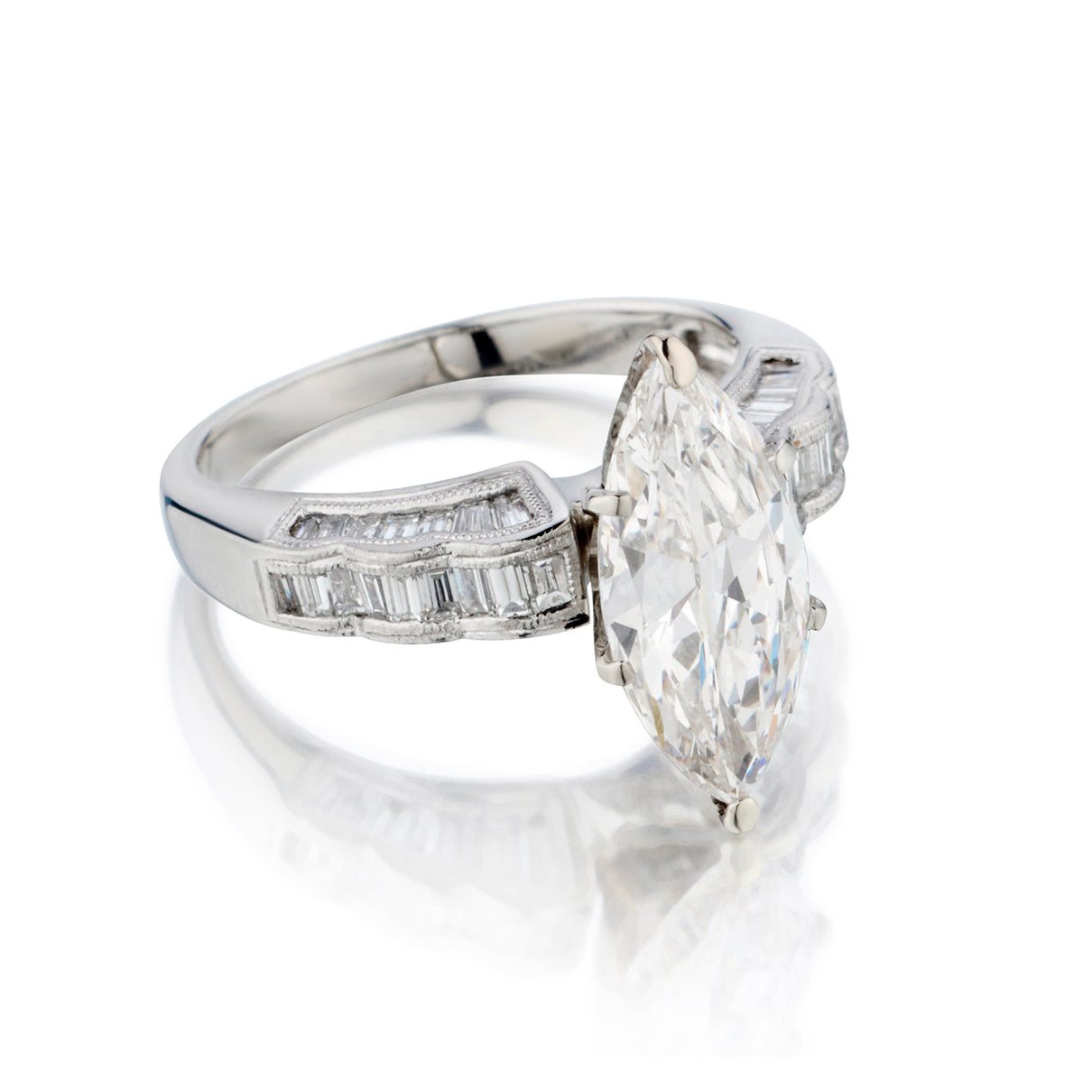 Platinum Diamond Ring. 2.88ct Marquise Cut Diamond