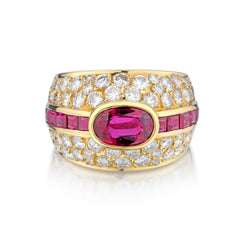 Ladies 18kt Yellow Gold Ruby and Diamond Ring. Handmade.