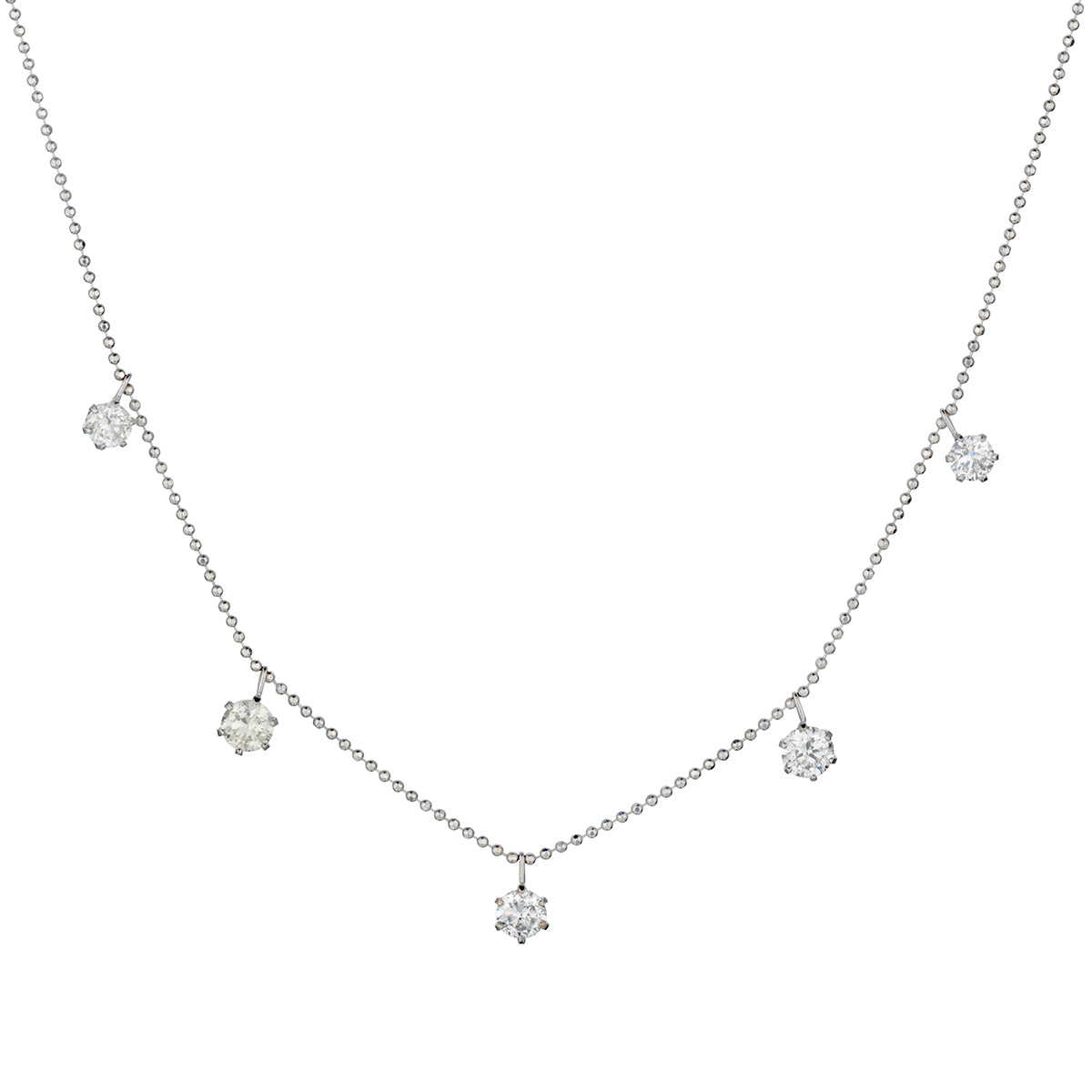 18kt White Gold 5  x 1.28 ct Tw  Diamond Stone Necklace .