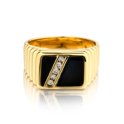 14kt Yellow Gold Onyx and Diamond Ring.