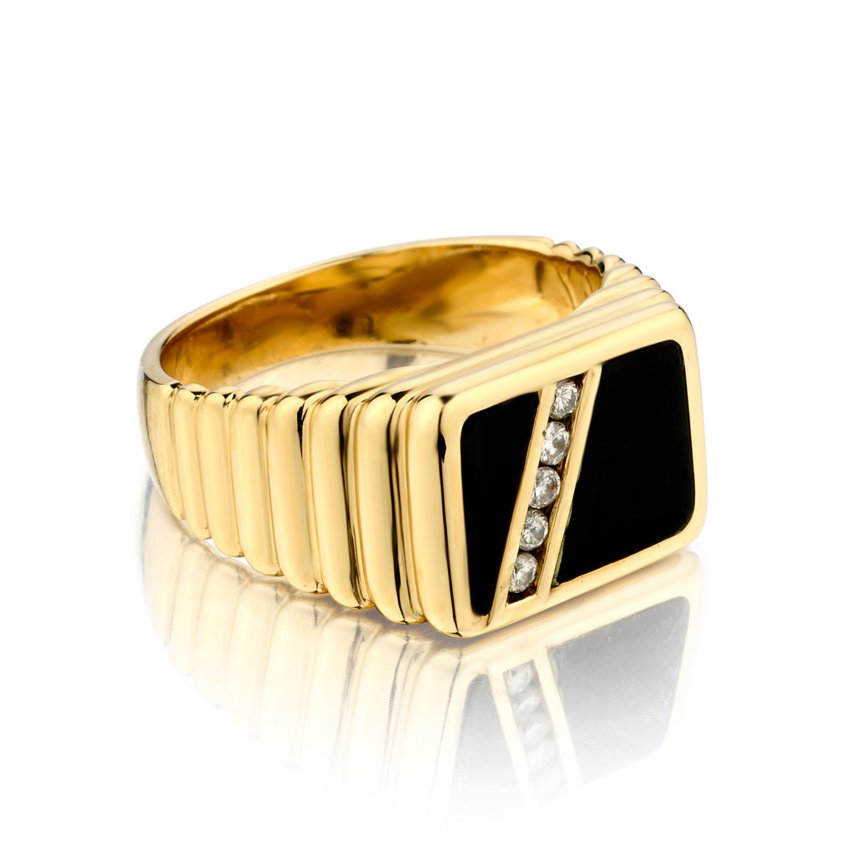 14kt Yellow Gold Onyx and Diamond Ring.
