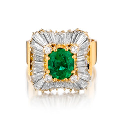 18kt Yellow Gold Green Emerald and Diamond Ring.1 .80 Green Emerald.