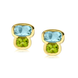 18kt Yellow Gold Blue Topaz and Green Peridot Clip-On Earrings. Weight: 21 grams