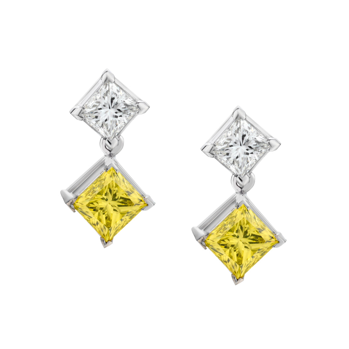Ladies 18kt White Gold Princess Cut Diamond Stud Earrings. 3.28ct Tw
