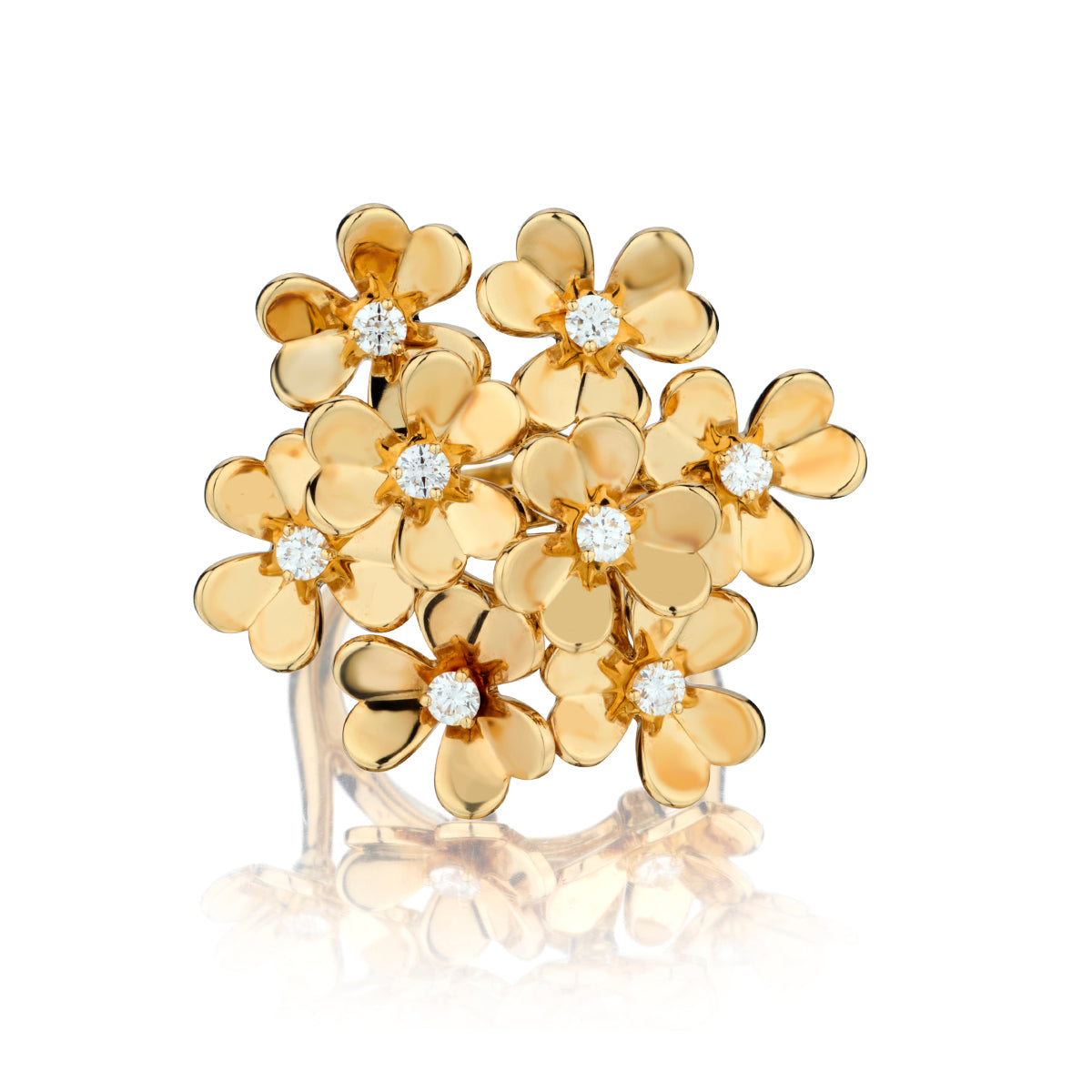 Van Cleef & Arpels 18kt Yellow Gold Frivole 8 Flower Ring. B&P