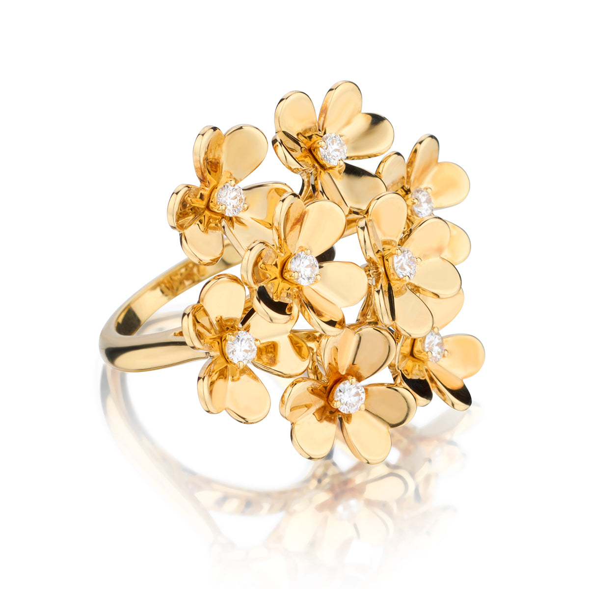 Van Cleef & Arpels 18kt Yellow Gold Frivole 8 Flower Ring. B&P
