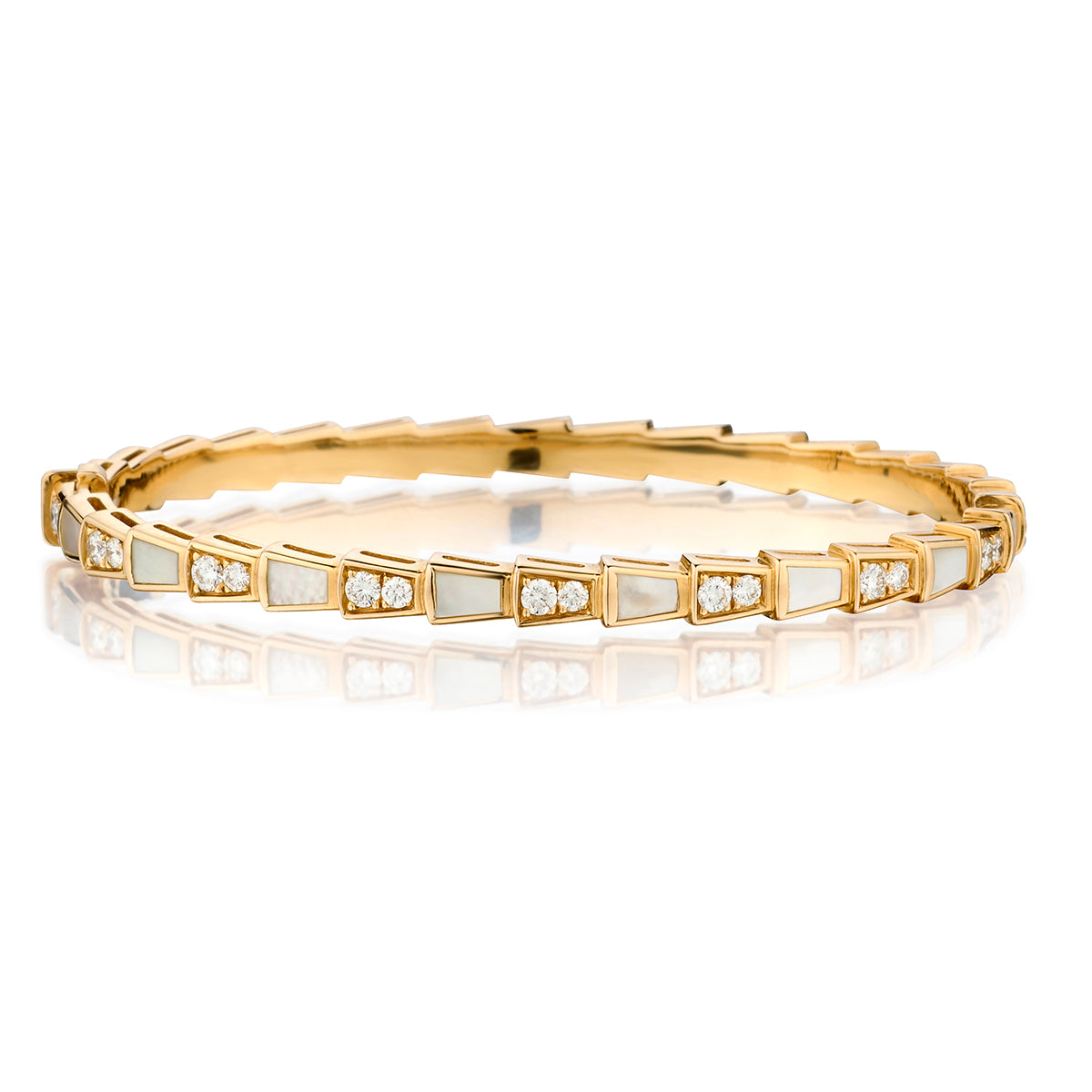 Bulgari Serpentini Viper Mother of Pearl and Diamonds Bangle.