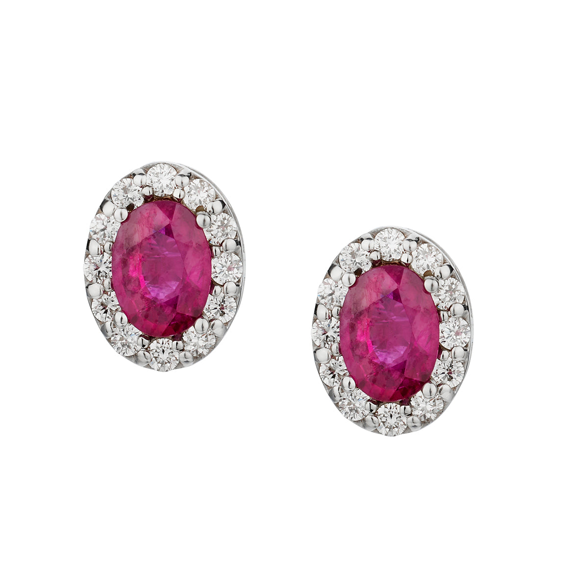 Ladies 18kt White Gold Ruby and Diamond Cluster Earrings.