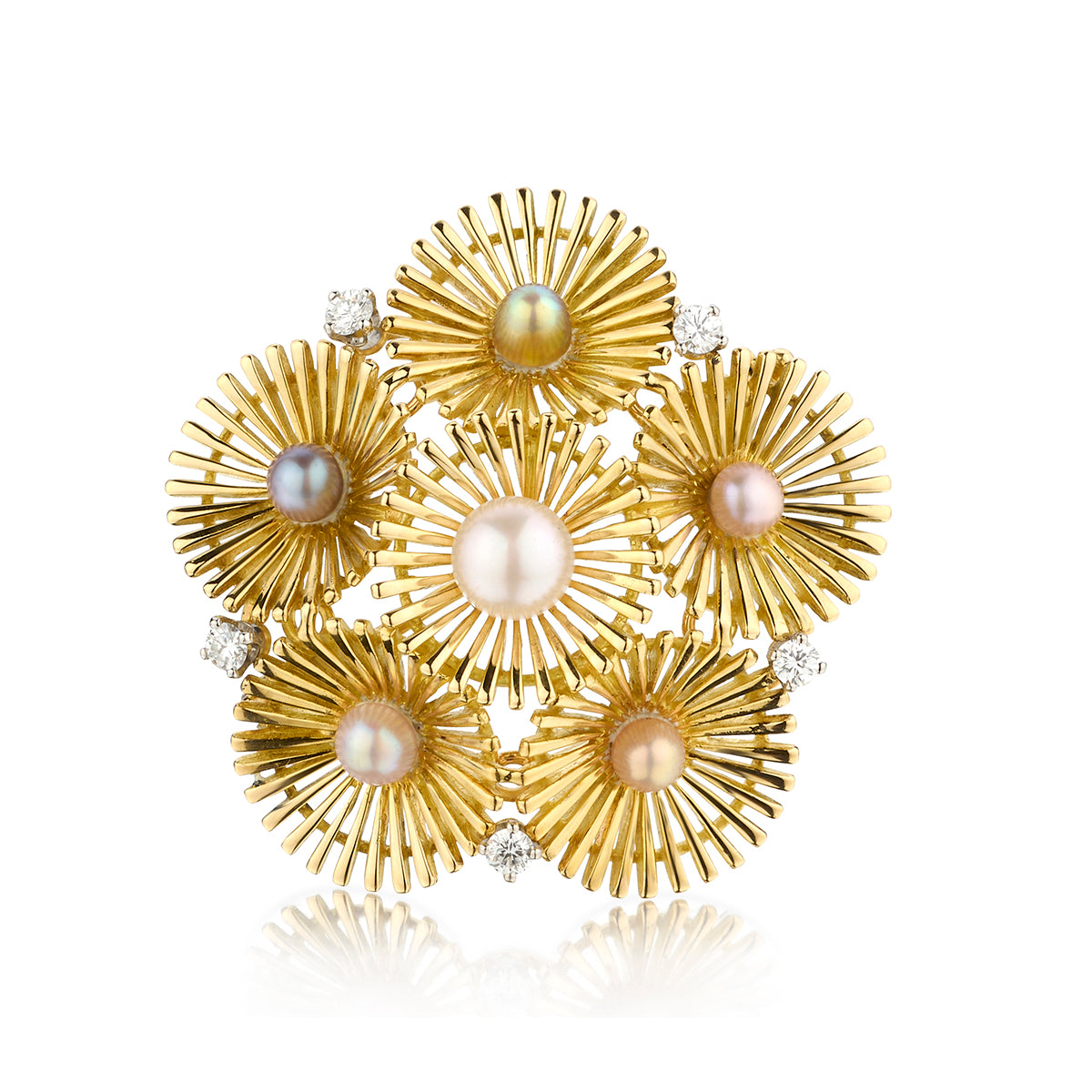 18kt Yellow Gold Pearl and Diamond Brooch.