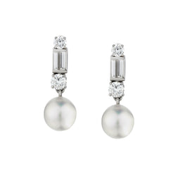 Ladies 14kt White Gold Pearl and Diamond Drop / Pendant Earrings.
