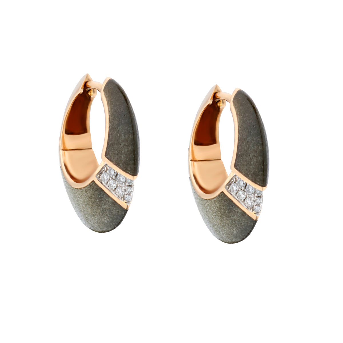 Chimento "Desiderio" 18kt Pink Gold Pave' Diamond and Obsidian Earrings.