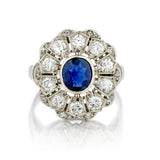 Ladies Vintage Platinum Blue Sapphire and Diamond Ring. - view 1