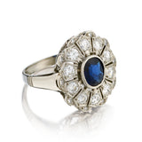 Ladies Vintage Platinum Blue Sapphire and Diamond Ring. - view 2