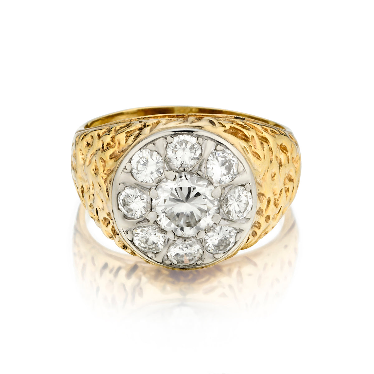 Mens 10kt Yellow Gold Diamond Cluster Ring. 1.90ct Tw