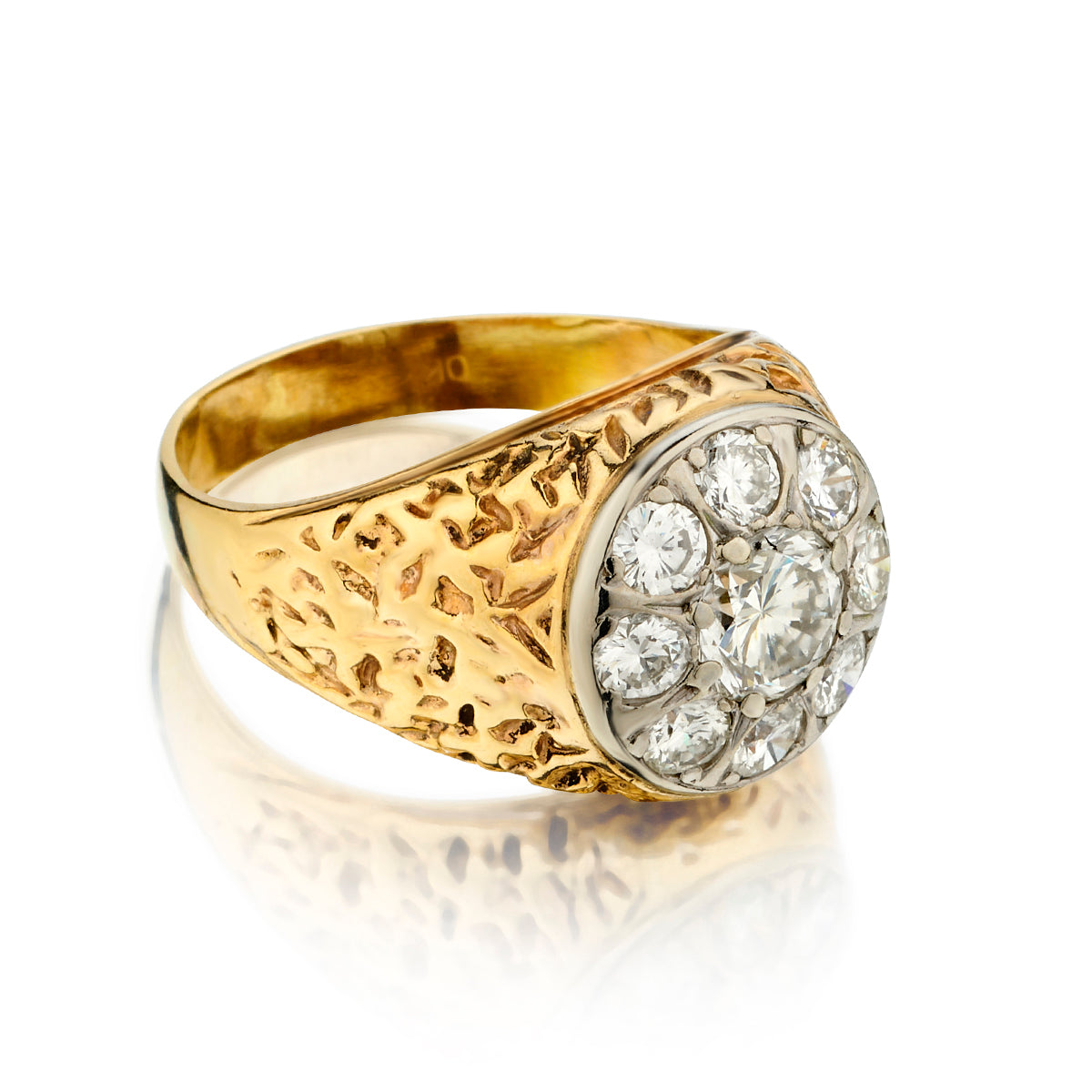 Mens 10kt Yellow Gold Diamond Cluster Ring. 1.90ct Tw