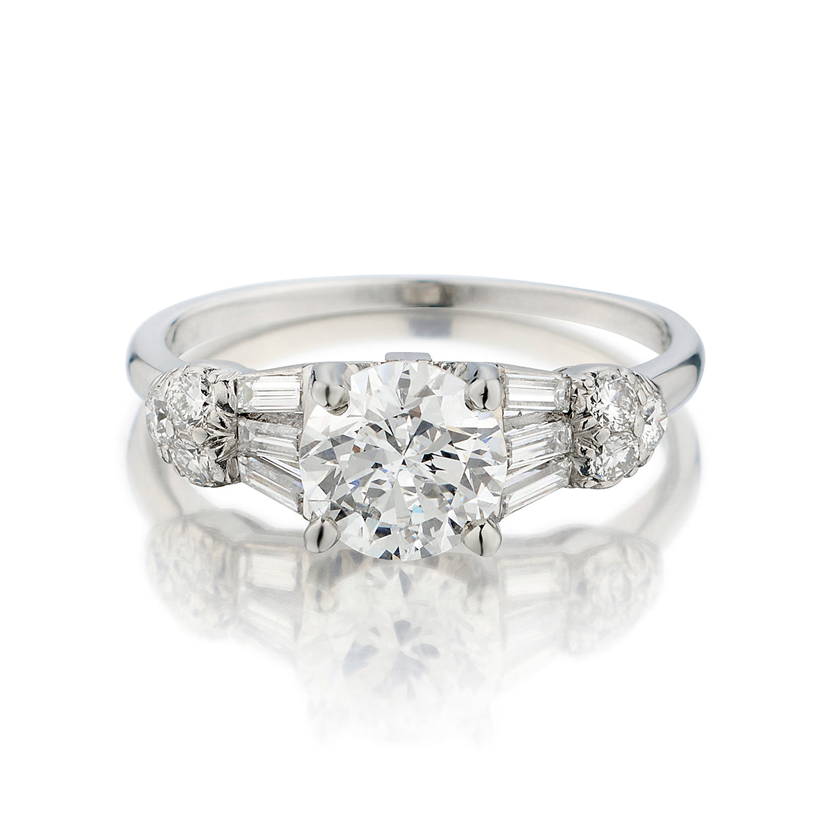 Birks Vintage Platinum and Diamond Ring. 1.10 European Cut