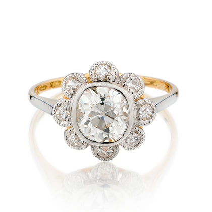 18kt and Platinum Vintage Ring. 1.68 Mine Cut