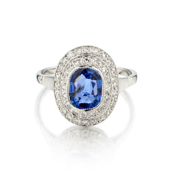 Vintage 14kt  White Gold Blue Sapphire and Diamond Ring.