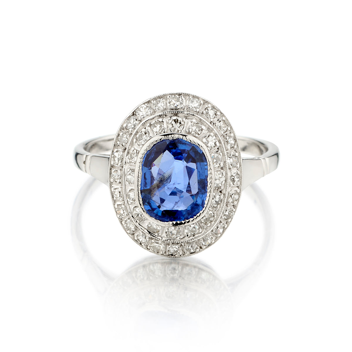Vintage 14kt  White Gold Blue Sapphire and Diamond Ring.