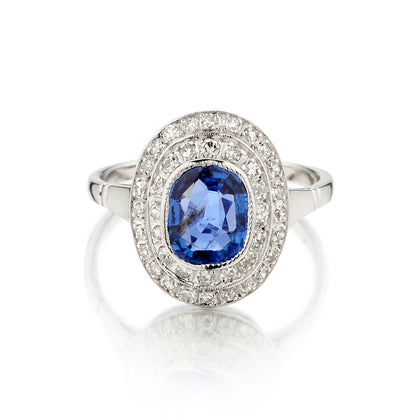 Vintage 14kt  White Gold Blue Sapphire and Diamond Ring.