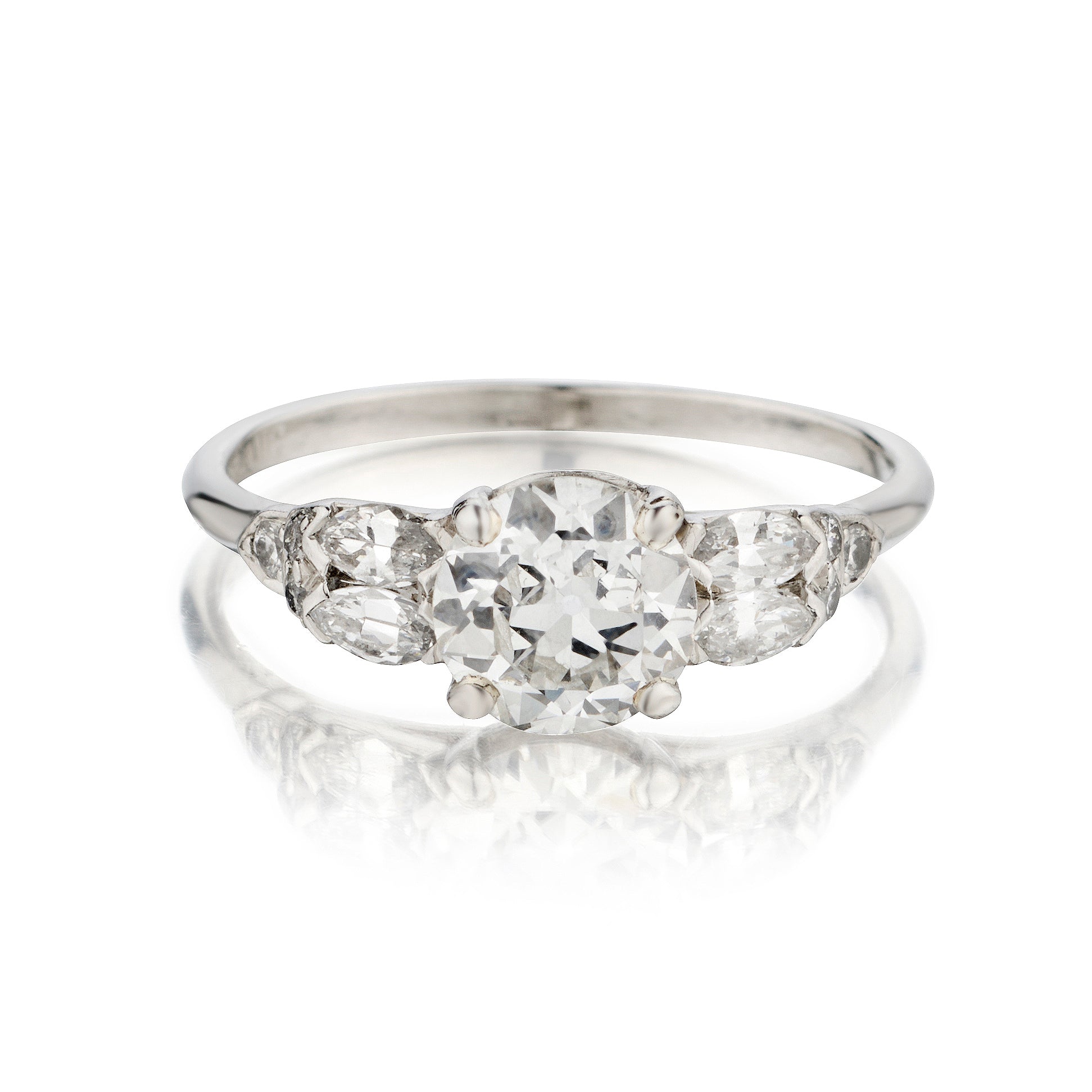 Platinum Art Deco Diamond Ring. 0.90 European Cut Diamond