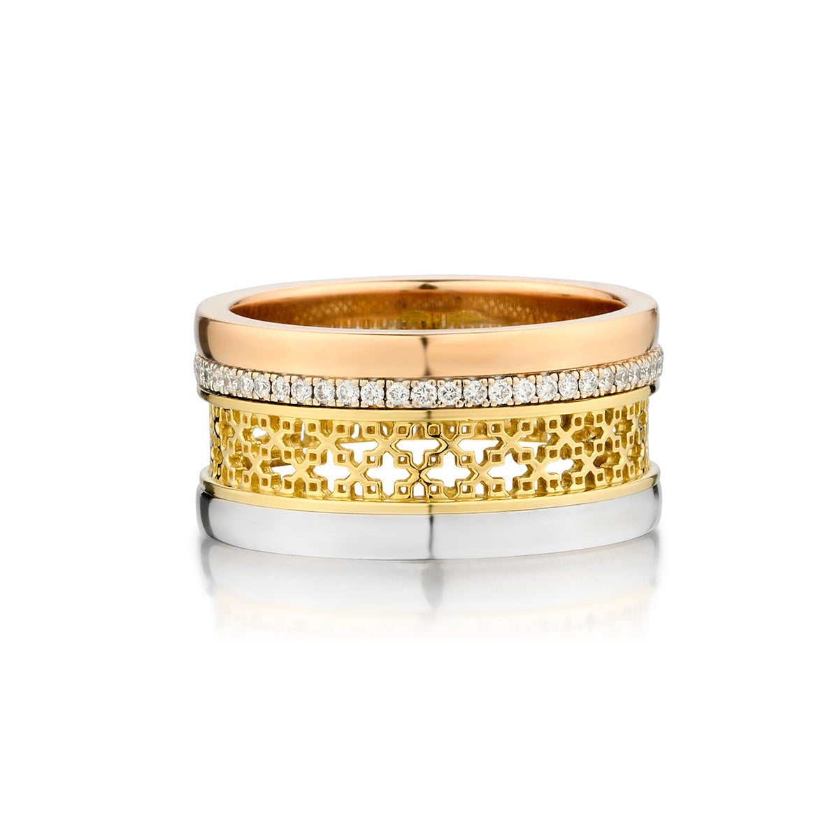 Birks Iconic "Dare to Dream" Diamond Ring in 18kt Tri Colour.