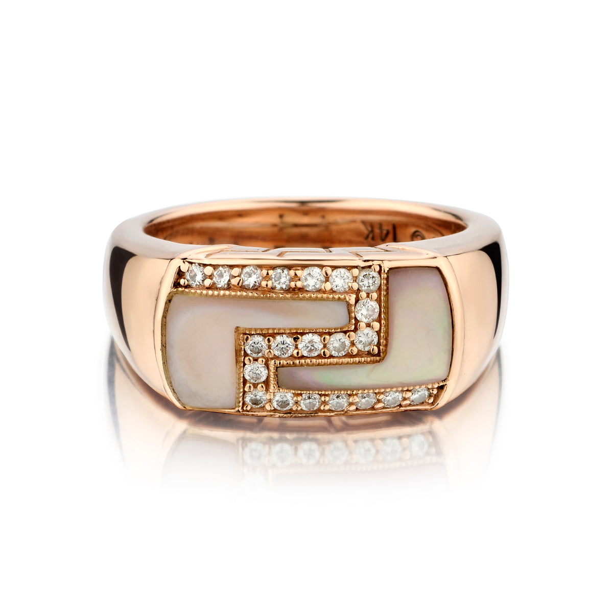 14kt Pink Gold Mother of Pearl and Diamond Ring By Kabana
